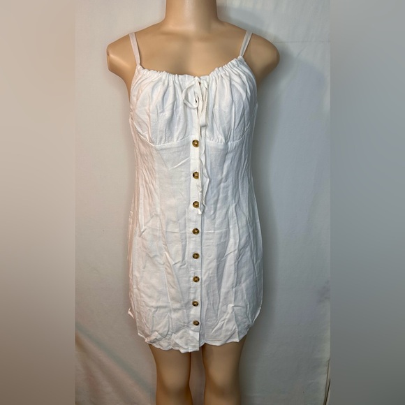 Commense Dresses & Skirts - Commense Elegant White Sleeveless Darling Linen Plain Mini Dress Size M
